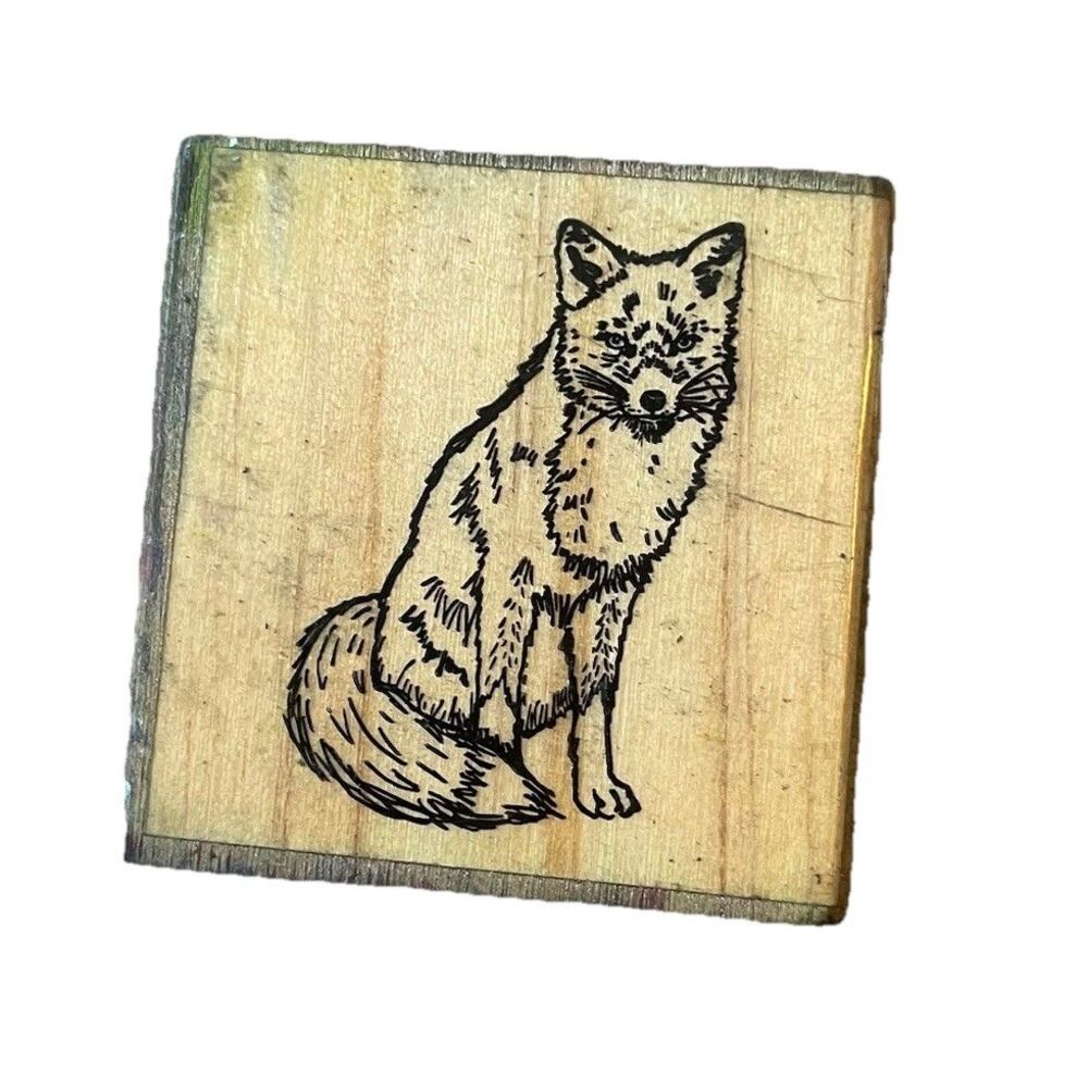 Sitting Fox Wood Mounted Rubber Stamp Rustic Wildlife Scrapbook Crafting Art